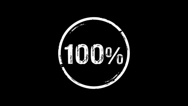100% 100 percent stamp and hand stamping impact isolated animation. Full hundred percentage promotion 3D concept. Alpha matte channel.