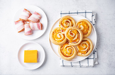 Bacon Cheddar cheese roll cake pinwheels