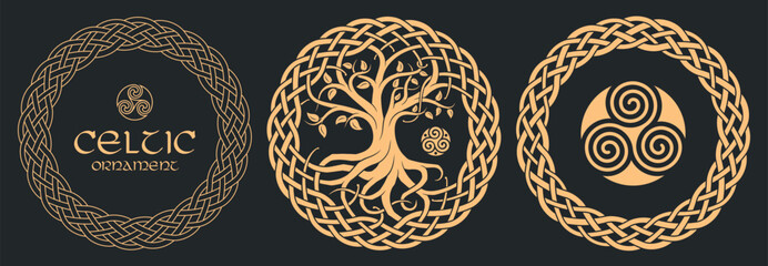 Celtic tree of life, tribal print, braided knots.