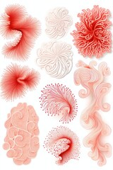 Organic patterns, Coral reefs patterns, white and crimson, vector image