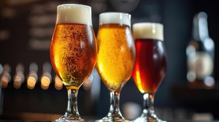 Assorted Craft Beers in Glasses with Bokeh Background
