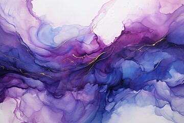 Abstract watercolor purple marble alcohol ink texture and luxury gold glitter background