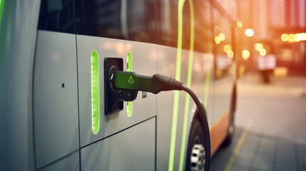 Electric Bus Charging at Bus Depot - obrazy, fototapety, plakaty