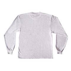 Blank Long Sleeve T-Shirt Color Ash Back View Template Mockup on Transparent Background