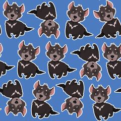 Seamless pattern of Tasmanian devils on blue background