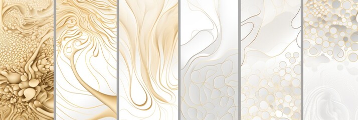 Organic patterns, Coral reefs patterns, white and gold, vector image