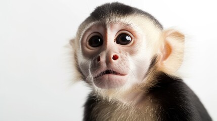Surprised Capuchin Monkey Close-Up on White Background