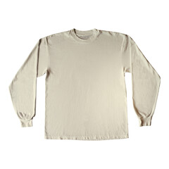 Blank Long Sleeve T-Shirt Color Cream Front View Template Mockup on Transparent Background