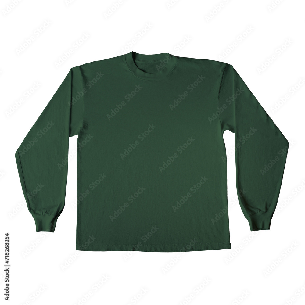 Wall mural Blank Long Sleeve T-Shirt Color Forest Green Front View Template Mockup on Transparent Background