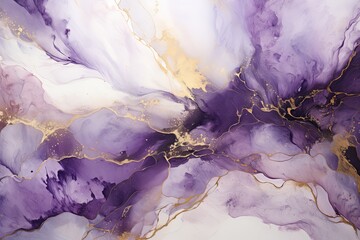Abstract watercolor purple marble alcohol ink texture and luxury gold glitter background