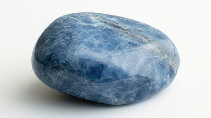 Smooth Angelite displaying its heavenly blue color, peacefully resting on a white backdrop