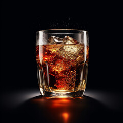 A glass of iced negroni cocktails beverage against a dark backdrop