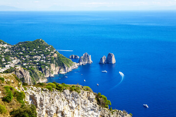 Rock formations Faraglioni, Island Capri, Gulf of Naples, Italy, Europe.