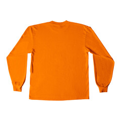 Blank Long Sleeve T-Shirt Color Orange Back View Template Mockup on Transparent Background