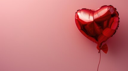 Love in the Air: Red Heart-Shaped Balloon on a Pink Background