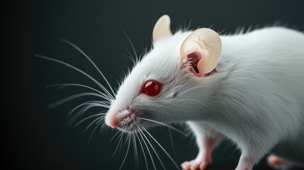 White Lab Mouse with Red Eyes on Dark Background