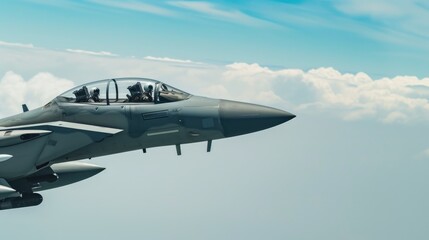 Fototapeta na wymiar Fighter Jet in Flight with a Clear Sky Background
