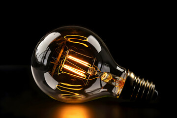 Light bulb shines in middle of darkness, its gentle glow creates calm and carefree atmosphere. Simple beauty of glowing filament conveys magic of moment of inspiration