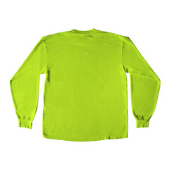 Blank Long Sleeve T-Shirt Color Safety Green Back View Template Mockup on Transparent Background