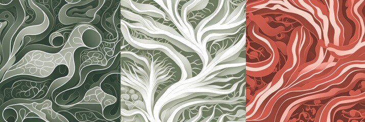Organic patterns, Coral reefs patterns, white and olive, vector
