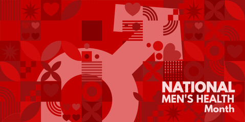 National Men's Health Month	card, banner background - vector illustration in bauhaus style