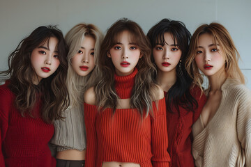 group of cute Korean girls posing in studio