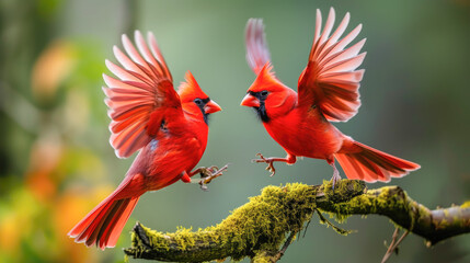 Northern Cardinals in Lively Courtship Display