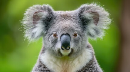 Curious Koala Portrait with a Bokeh Green Background