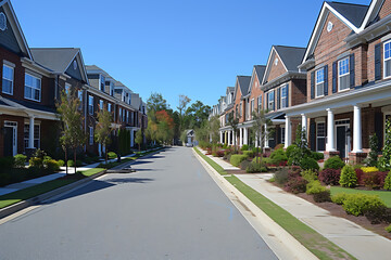 Fototapeta na wymiar a nice newly built neighborhood with brick two-story houses