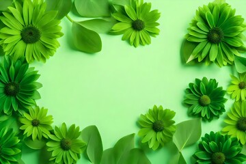 Floral background with empty space, green flowers isolated background