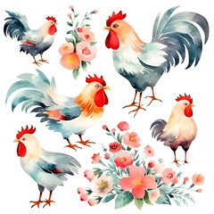 Beautiful Hen Watercolor Clipart, Perfect Chicken Design for Your Project and Creations, Ai Generative