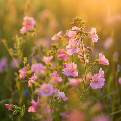  Soft Pink Wildflowers Basking in Golden Light