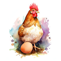 Beautiful Hen Watercolor Clipart, Perfect Chicken Design for Your Project and Creations, Ai Generative