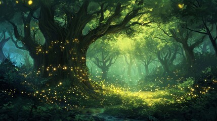 Enchanting Forest Illuminated by Countless - obrazy, fototapety, plakaty