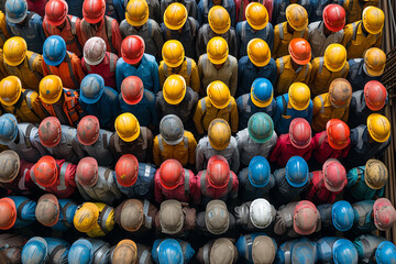 rallies of workers of people in uniforms and helmets