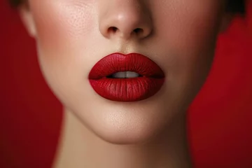 Fotobehang Close-up photo of a cosmetic procedure, injection on the lips of a young woman, lip augmentation, facelift, liposuction © Gizmo