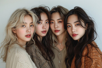 group of cute Korean girls posing in studio  