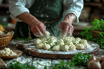 Foto op Canvas the chef's hands make jiaozi or khinkali dumplings, or something else on the table  © Evhen Pylypchuk