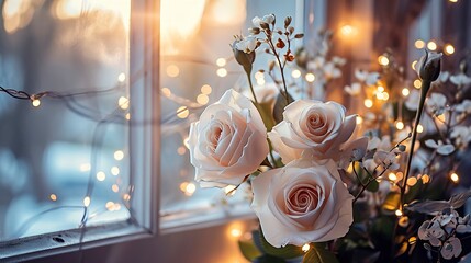  Soft White Roses and Fairy Lights in Cozy Ambience