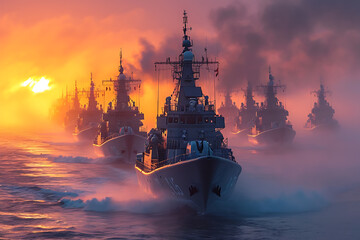 Navy during exercises, a lot of ships of different types