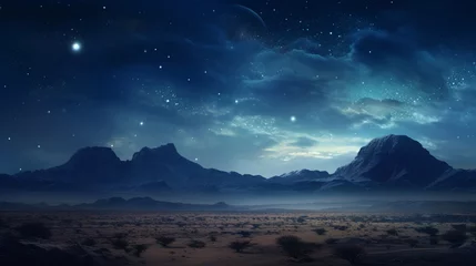 Foto op Aluminium Desert mountain at night with stars and moon © tinyt.studio