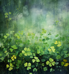 Fototapeta na wymiar Nature realistic background with green clovers and leaves, St Patrick day concept.