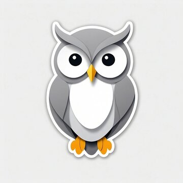 Owl bird sticker printable isolated logo on white background. Minimalist simple illustration logo. Generative AI
