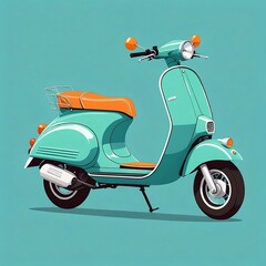 Old vintage scooter motorcycle. orange & blue color flat scooter vector 2d illustration. Generative AI