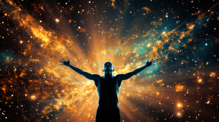 Fototapeta na wymiar Man is the master of the universe and the lord of the stars