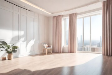 Modern Apartment Design, Minimal Empty room pastel Tones, light Window