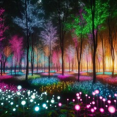 The shimmering flower forest is filled with plants that grow in vibrant colors and naturally illuminate the night, making the forest appear as if it is floating in the air.





