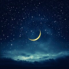 Naklejka na ściany i meble Starry Night with Glowing Islamic Crescent