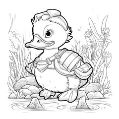 Beautiful Duck Coloring Page, Perfect Design For your Project and Creations, Ai Generative