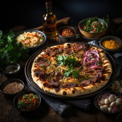Fototapeta na wymiar A photo of Traditional Turkish cuisine Pizza pita Generative AI